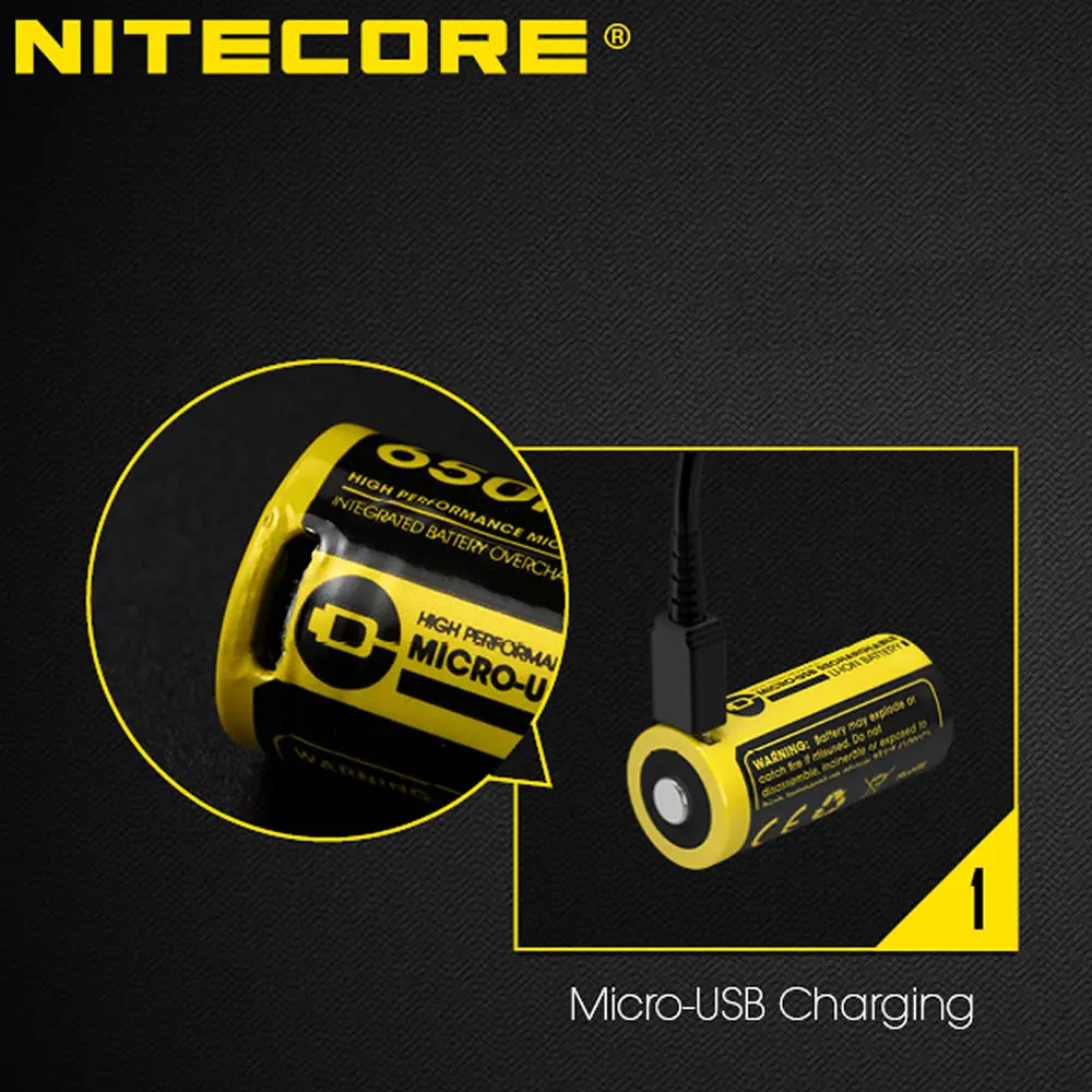 NITECORE NL1665R 650mAh 16340 CR123 встроенный микро-USB порт зарядки литий-ионный аккумулятор 3,6 V 2,34 WH высокая производительность