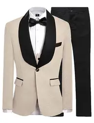 Шампанское женихов Для мужчин One Button Жених Смокинги шаль Black Satin нагрудные Для мужчин костюмы для шафера (куртка + брюки + жилет + галстук)