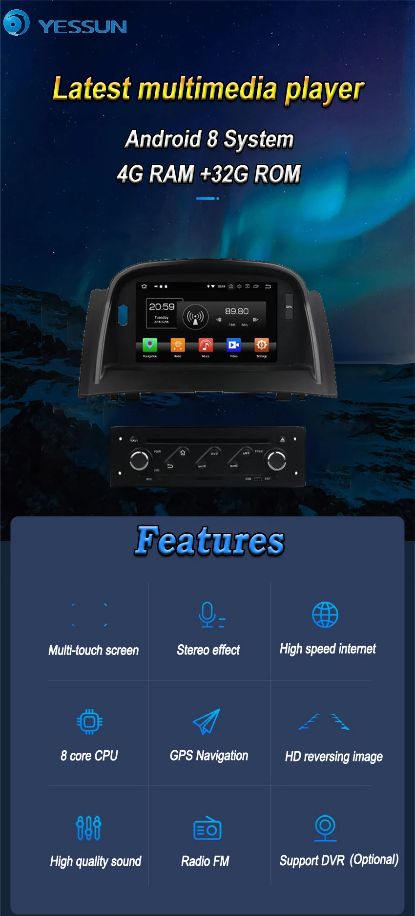 Cheap YESSUN Android 8.0 4G RAM For Renault Megane 2 Car Navigation GPS Multimedia Player mirror link Separate Radio Touch Screen DVD 1