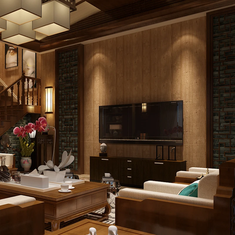 Винтажный китайский стиль имитация деревянного пола узор обои ПВХ глубоким тиснением спальня гостиная ресторан диван обои