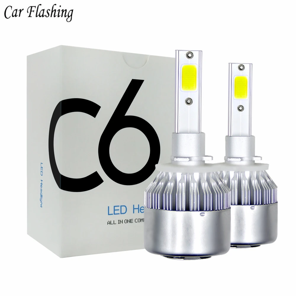 

6000K C6 LED Car H1 H3 H4 H7 H11 H13 880 9004 9005 9006 9007 Headlights 72W 7200LM COB Auto Headlamp Bulbs Lights Car Styling