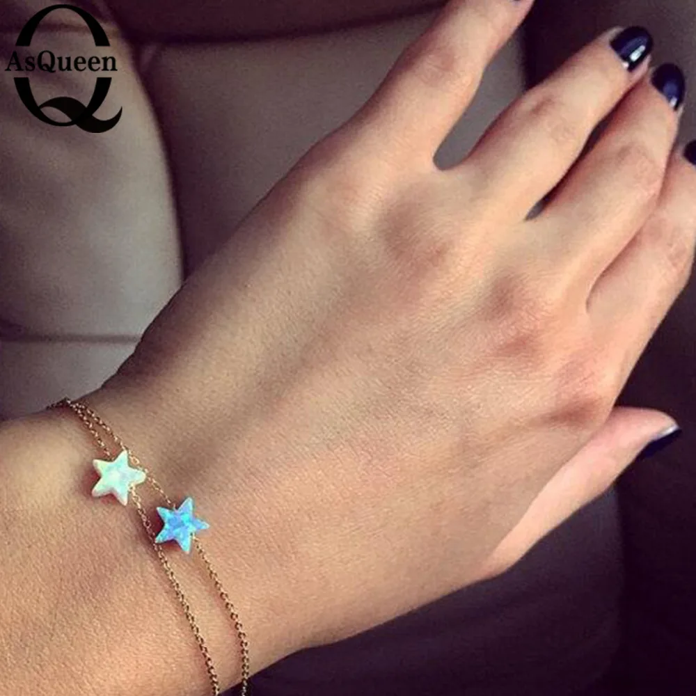 

2017 Fashion Opal Charm Bracelets & Bangles For Women Love Gold Color Star Bracelet Women Fashion Jewelry Bijoux Femme Gift
