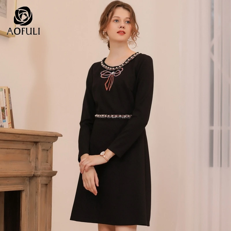 L/XL/3XL/4XL облегающее платье с бантом и длинным рукавом для зимы женские платья
