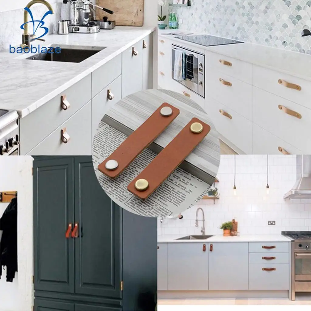 Handmade Leather Wardrobe Cabinet Knobs Pull Handles Kitchen Furniture Cupboard Drawer Pull Handle
