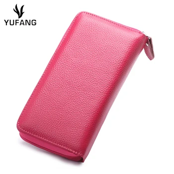 

YUFANG Genuine Leather Women Wallet Fashion Zipper Card Purse Rfid Blocking Clutch Purse Women Large Capacity Money Phone Bag