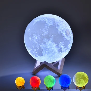 

3D Print Moon Lamp Night Light USB Rechargeable 16 Multi RGB Color Touch Sensor Switch RFController Lunar Portable Book Bulb IQ