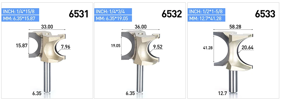 HUHAO 1 шт. 1/2 1/4 дюйма хвостовик полукруглый бит 2 Флейта концевая фреза для дерева без подшипник, деревообрабатывающий инструмент фреза