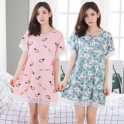 Лето 2019 г. сладкая принцесса ночные рубашки с коротким рукавом для женщин домашнее платье пижамы обувь девочек милые кружево ночь ночная