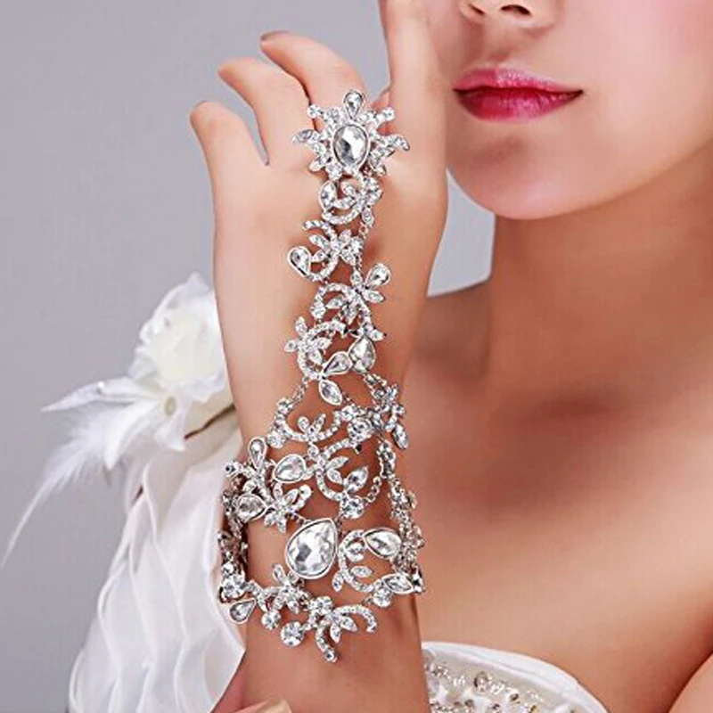 Luxury Elegant Crystal Rhinestones Bridal Gloves Bracelet Wedding Glove Bride Party Prom Jewelry Wristband Glove wedding dress gloves wedding sleeve accessories
