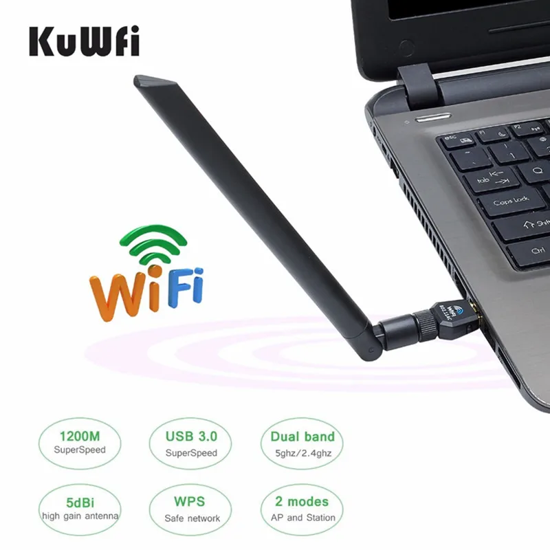 KuWfi USB Wifi адаптер 600 Мбит/с беспроводная сетевая карта Ethernet антенна Wi-Fi приемник USB двухдиапазонный 2,4G 5 ГГц для ПК Wi-Fi ключ