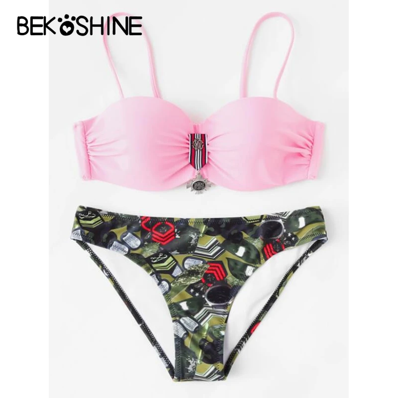 BEKOSHINE Pad Bikinis Women Underwire Swimwear 2018 Pad Plus Size