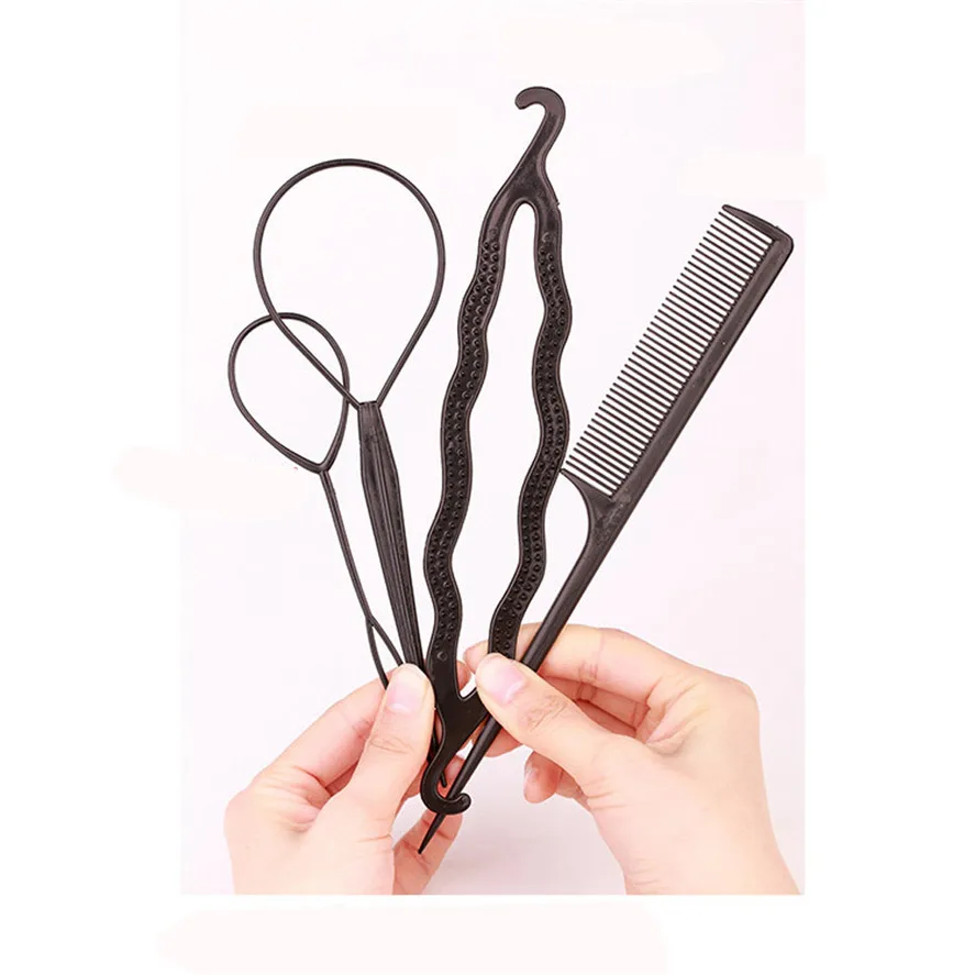 New DIY Hair Braid Maker Tool 4pcs/1Set Ponytail Creator Plastic Loop Styling Tools Pony Tail Clip Hair Braid Maker Styling Tool