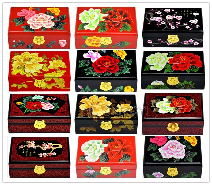 

Chinese Ancient Style Retro 2 Layer Wood Storage Box with Mirror Bangle Jewelry Organizer Display Box Wedding Carrying Case