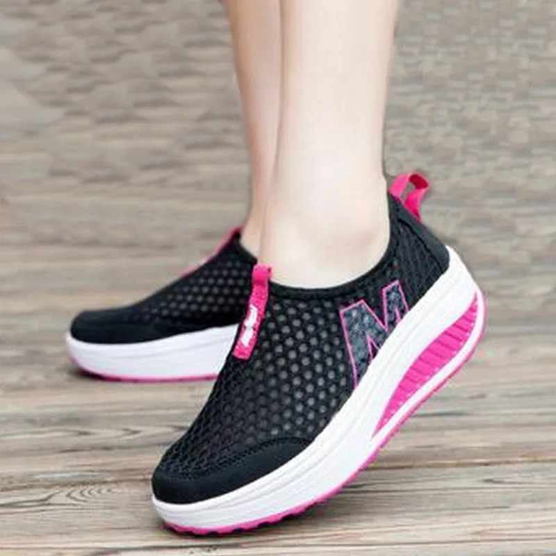 

Women Casual Sneakers Shoes Sport Fashion Height Increasing Woman 2019 Breathable Air Mesh Swing Wedges Sneakers