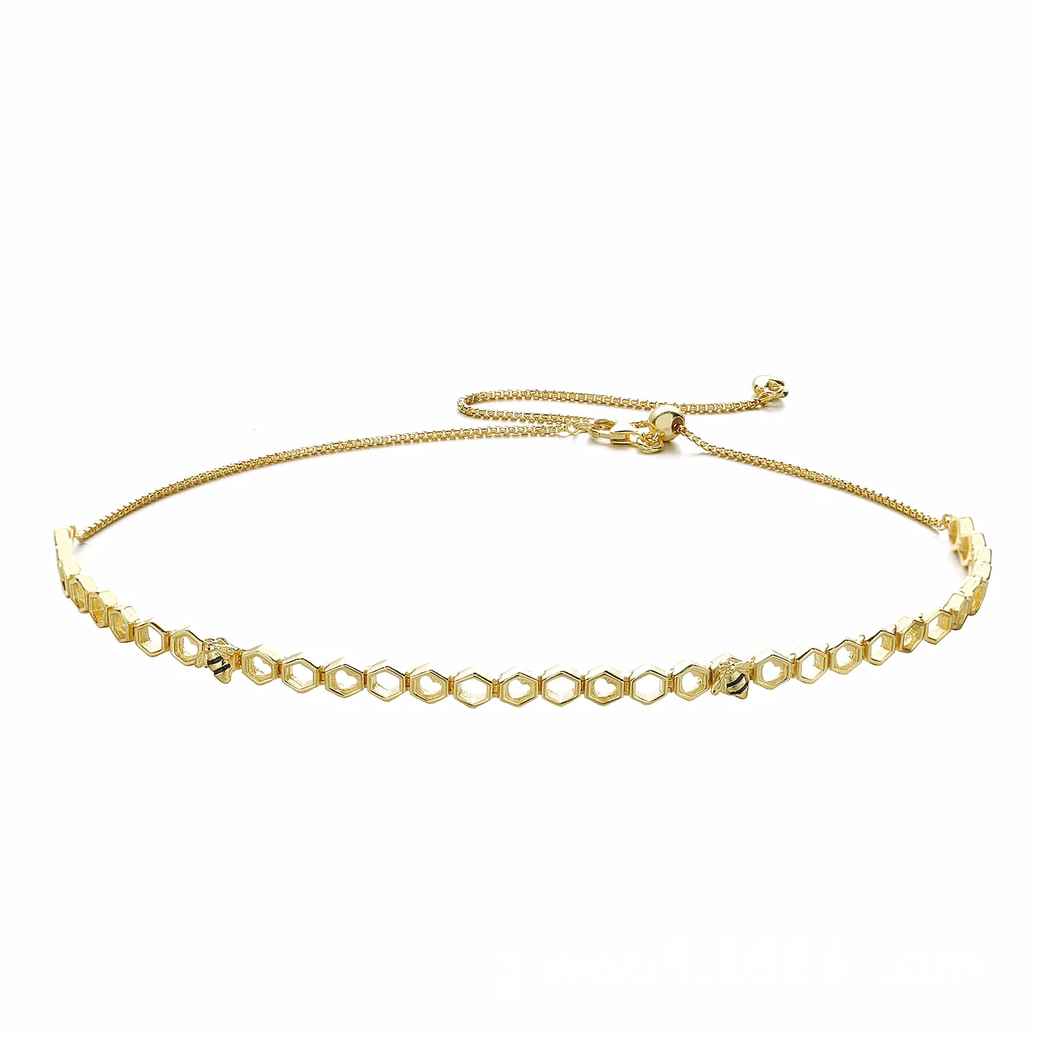 

925 Sterling Silver Pan Necklace Gold Color Honeycomb Shape Shine Honeybee Choker Necklace For Women Wedding Gift Jewelry