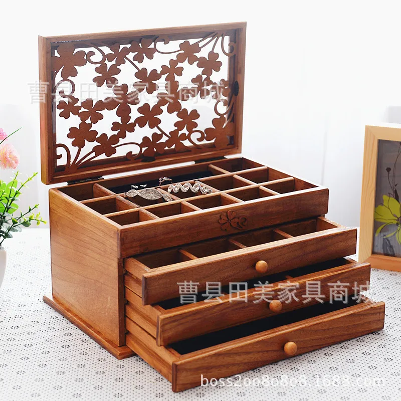 large wooden jewelry box jewelry necklace earrings high end European