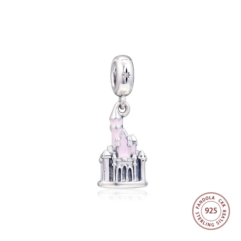 

Pink Castle Charms Pendant 925 Sterling Silver Dangle Beads Fits Original Bracelets DIY Fashion Jewelry Making kralen perles