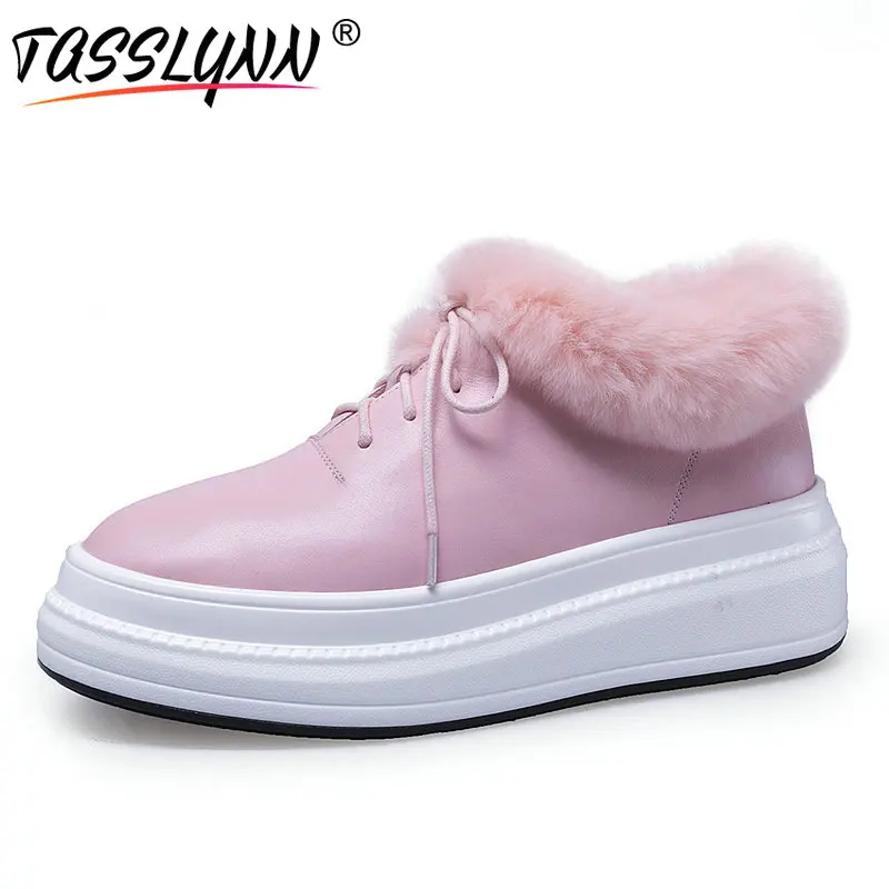 

TASSLYNN 2019 Women Flats Shoes Med Heels Winter Shoes Cow Leather Women Shoes Casual Round Toe Platform Comfortable Size 34-40