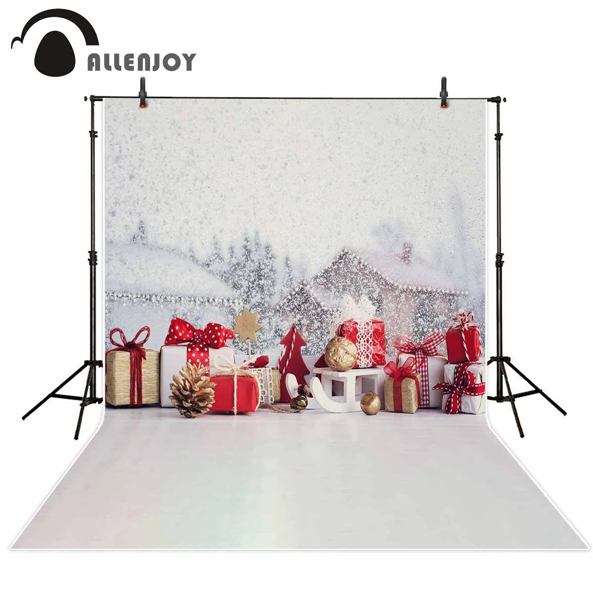 

Allenjoy background for photo studio christmas gift winter house snow scenery photography backdrop photocall photobooth printed