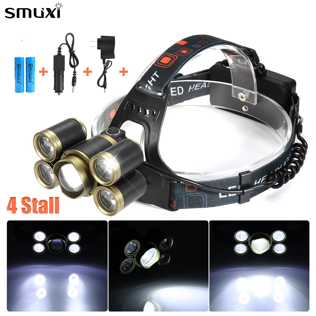 

90000lm LED Headlamp 3*T6 +4*Q5 Fishing Headlight Zoom Flashlight Torch Head Waterproof Lamp Light 18650 Rechargeable Battery