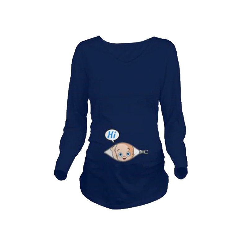 Забавные футболки для беременных с рисунком; футболка с длинными рукавами для беременных женщин; сезон осень-зима; Базовая футболка; топы; ; FJ88 - Цвет: Blue L