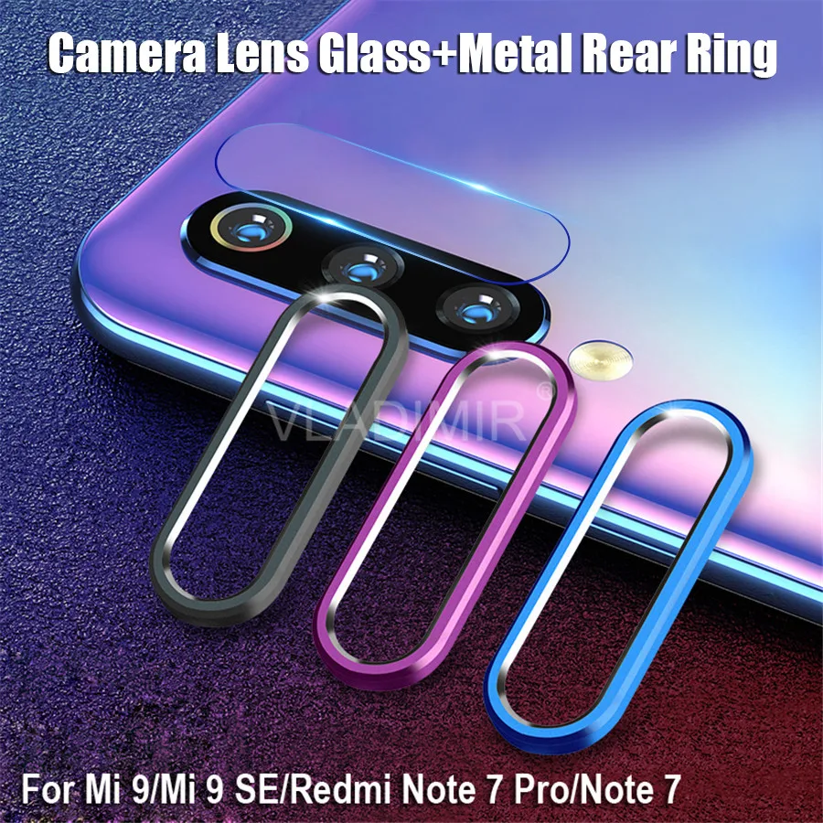 Для Xiao mi Red mi Note 8 7 K20 Pro mi 9 SE 6X A2 A3 CC9 CC9e Задняя крышка объектива камеры закаленное стекло+ чехол с металлическим кольцом защита экрана