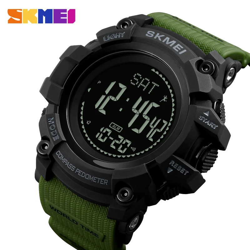SKMEI S шок военный спортивные часы компас шагомер калорий мужские часы цифровой Водонепроницаемый электронные часы мужские наручные часы - Цвет: army green