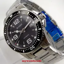 40 мм bliger черный циферблат Твердый чехол сапфировое стекло керамический ободок автоматические мужские часы B250