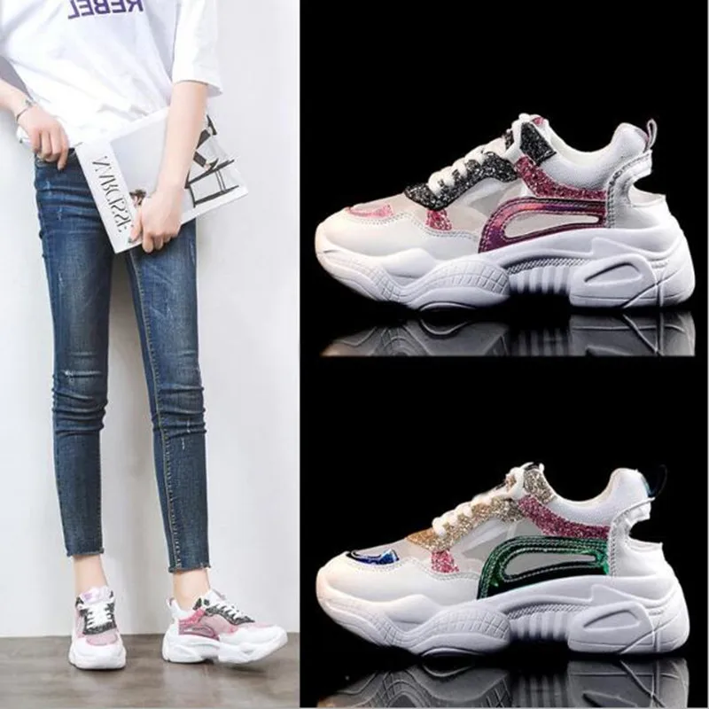 

Spring Women Sneakers 2019 New Breathable Comfortable Platform Shoes Woman Vulcanized Shoes Ladies Casual Mesh Running Shoes