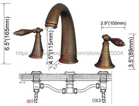 Basin Faucet Antique Brass 3 Hole Bathroom Sink Faucet Deck Mounted Cold Hot Vintage Sink Faucet Mixer Tap Nnf198