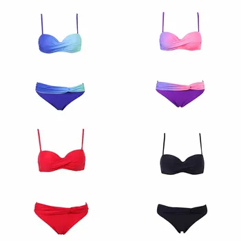 

TCBSG 2019 New Sexy Push Up Swimwear Women Swimsuit Bandeau Gradient Color Brazilian Bikini Set Beachwear Bathing Suits