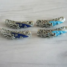 2 шт./лот тибетское Серебро Aqua Голубой Цветок Волосы Заплетены страх Dreadlock бусины-трубки Зажимная манжета