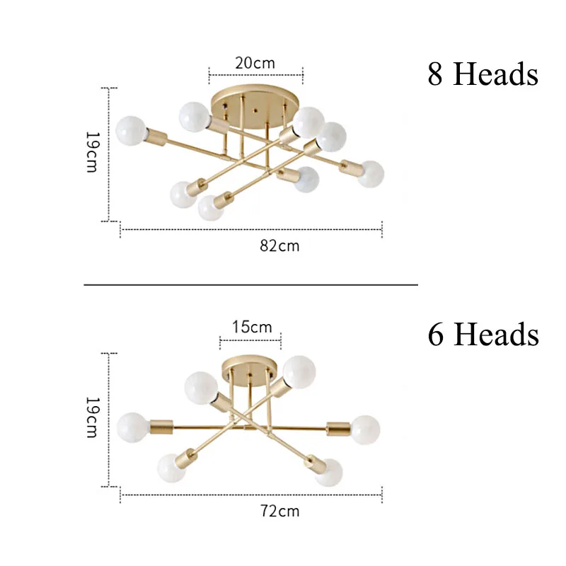  6/8 Head LED Industrial Iron Ceiling Lamp Black/Golden European Minimalist Living Room Lighting 220 - 33043891469