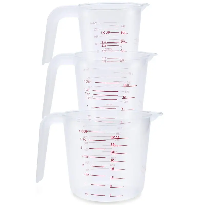 New 3pc Plastic Measuring Jug Set Large 4 Cup 2 and 1 Capacity BPA Free Beakers with Angled Grip Essential | Дом и сад