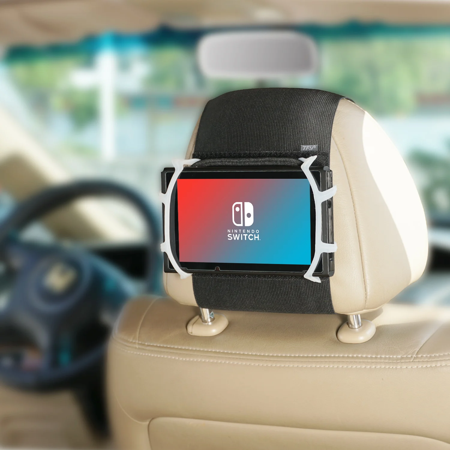 

TFY Universal Car Headrest Mount Silicon Holder Back Seat Stand for Game Machine Nintendo Switch and 7 - 10 Inch Tablets- White