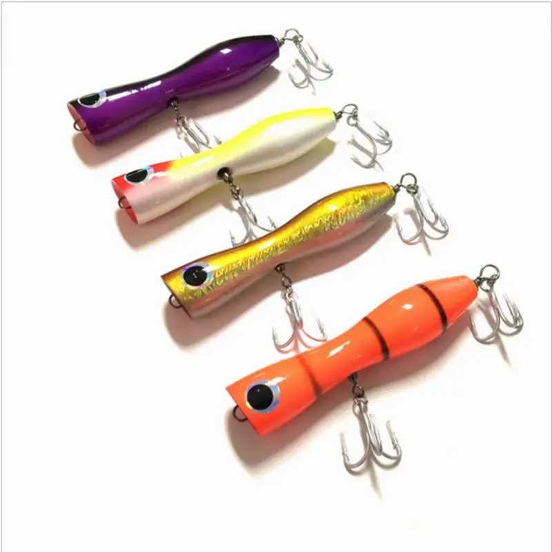 4 pcs wood GT Popper Fishing Lure Saltwater Topwater Boat Lure Handcraf