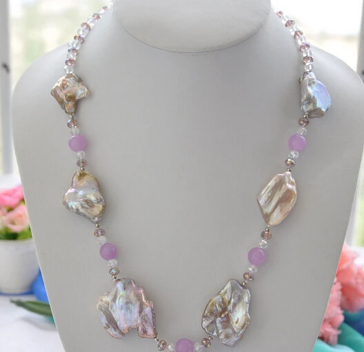 

HOT N256 LAVENDER BAROQUE KESHI REBORN PEARL jade crystal NECKLACE