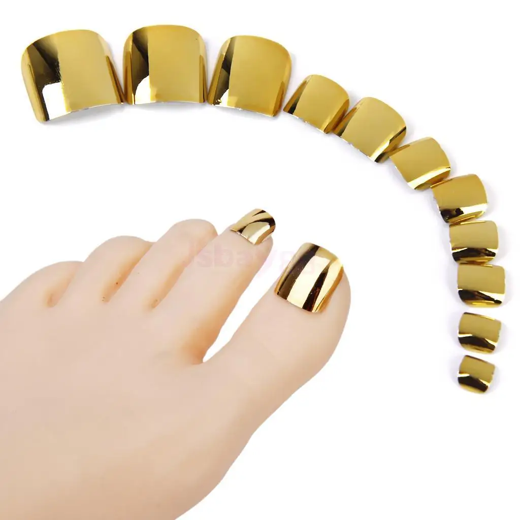 

Lady Metallic False Toes Toenails Pure Gold Mirror Surface Manicure Nail Tips 24pcs/set