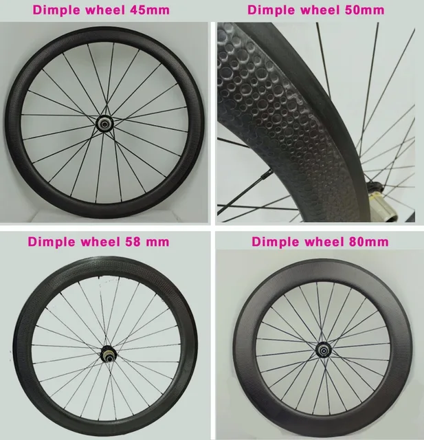 Cheap 700C dimple carbon clincher 50mm golf bike aro rim 58mm wheelset 45 tubular oem bicycle 80mm wheels UD composite material suface