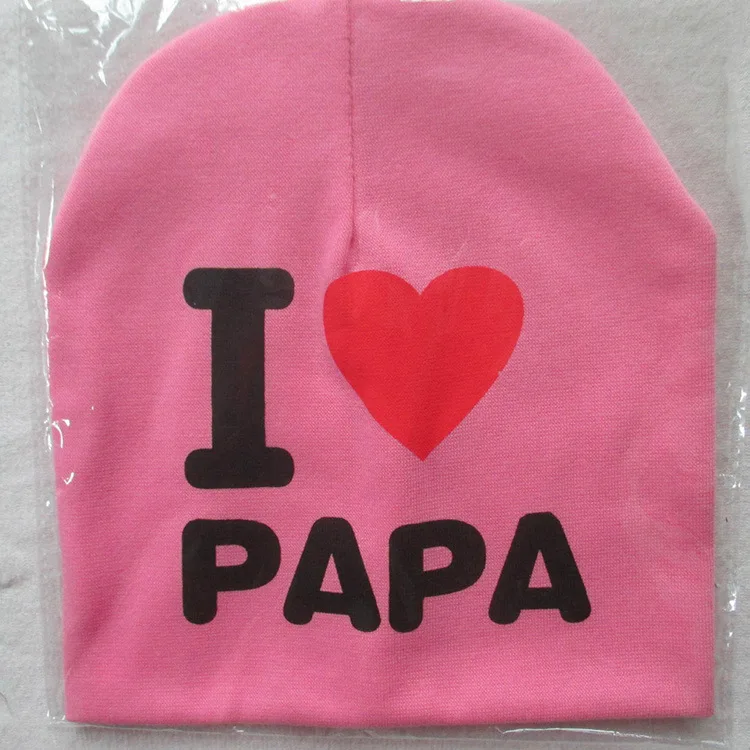 Прямая с фабрики, От 0 до 2 лет, детская шапка на осень и зиму, детская трикотажная шапка с буквенным принтом, модная теплая шапка для младенца, новинка - Цвет: Pink I love Dad