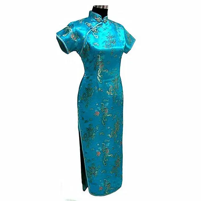 Black Womens Satin Long Cheongsam Qipao Traditional Chinese Dress S M L XL XXL XXXL 4XL 5XL 6XL Mujeres Vestido J3095