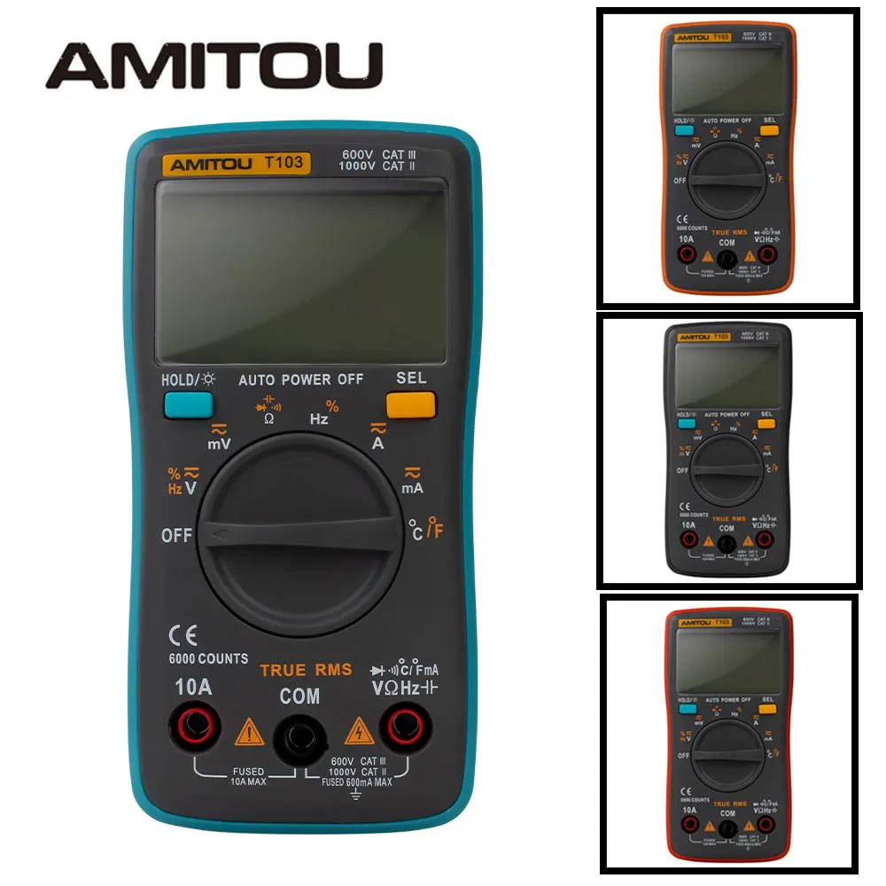 

T103 Digital Multimeter AC/DC Ammeter Voltmeter Auto Multimetro Ohm Frequency Diode Resistance Capacitance Temperature Tester