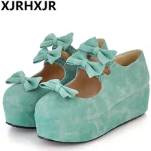 XJRHXJR Brand New Sweet Lolita Japanese Bow Thick Bottom Thick Platform Beige Pink COS Female Student Shoes Tide Med Heels 5cm XJRHXJR Brand New Sweet Lolita Japanese Bow Thick Bottom Thick Platform Beige Pink COS Female Student Shoes Tide Med Heels 5cm