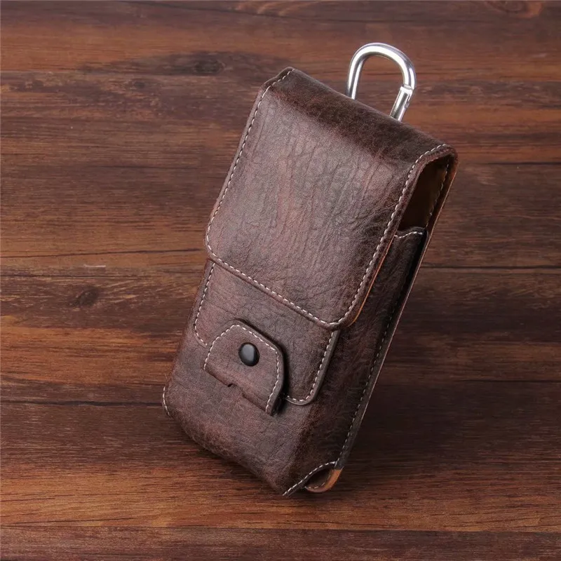 Универсальный кожаный чехол для мобильного телефона, сумки на пояс, зажим для ремня, карман с отделением для карт, Для Doogee S90 Y8 Y7 Plus X60 X80 X11 X10s X60L - Цвет: Brown