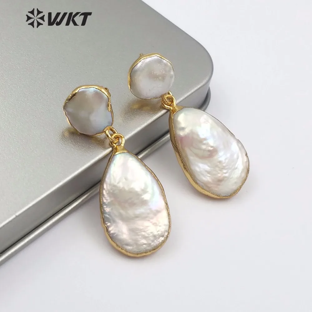 Серьги в форме слезы из натурального пресноводного жемчуга WT E489 WKT двойные серьги