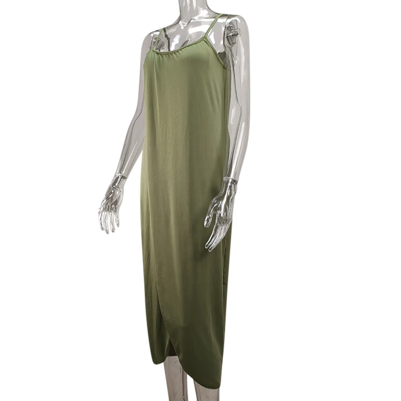 Female Ladies Holiday Strappy Irregular Wrap Maxi Summer Dress Women Loose Solid Color Sleeveless Sexy Sundress Plus Size S-3XL