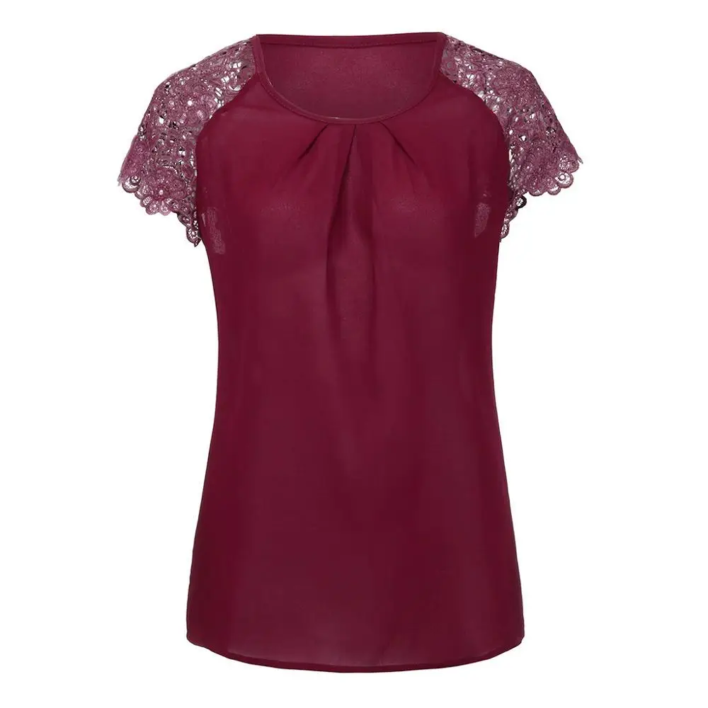 Женская блузка большого размера, имбирь, присборенная шея, цветочное кружево, плечо, однотонный топ, блузки, круглый вырез, рукав реглан, топы, блузка BB3 - Цвет: D