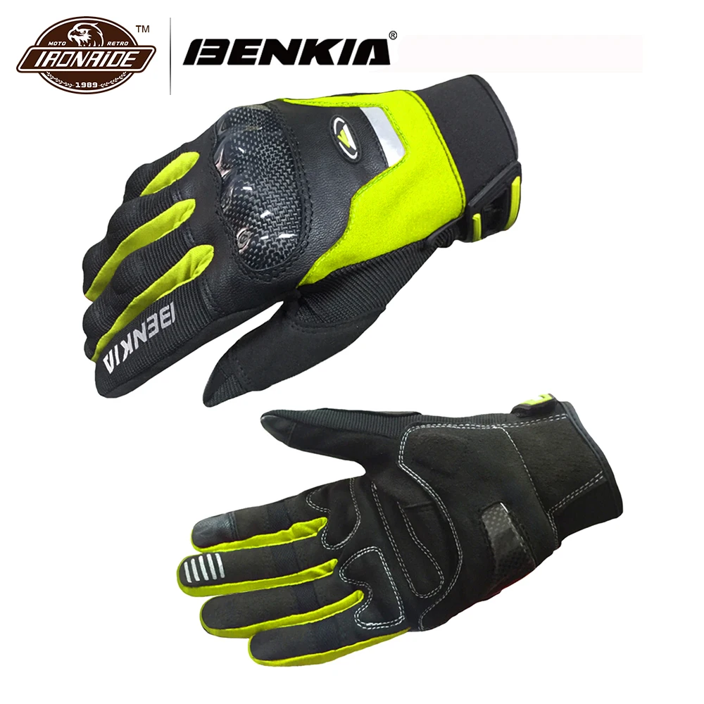 

BENKIA Touch Screen Motorcycle Gloves Moto Luvas Protective Racing Gloves Carbon Fiber Protection, Green/Red/Black