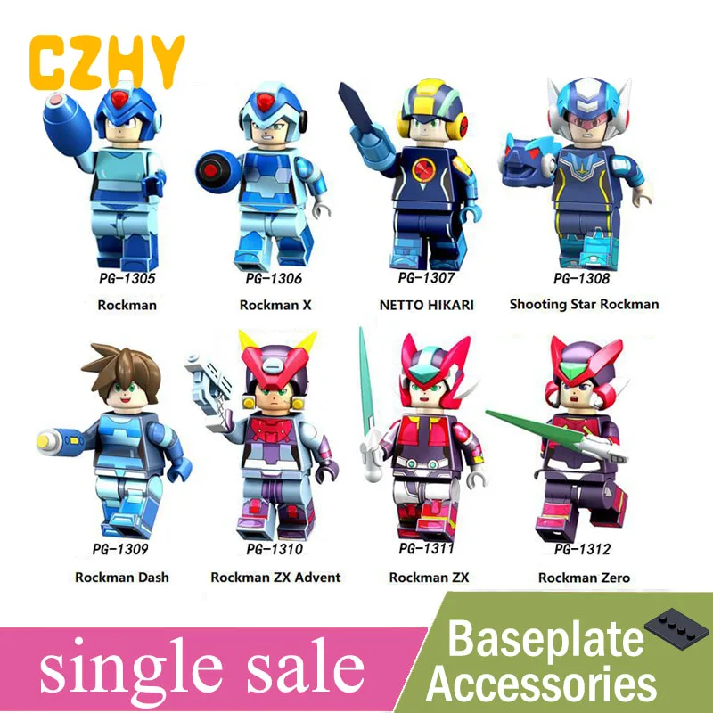 

Single Sale Super Heroes MEGA MAN Yuanzu Rockman Ax light hot bucket Meteor Building Blocks Gift minifigured legoe PG8137