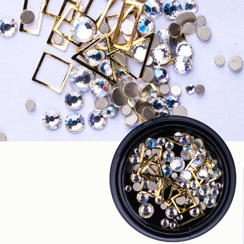Ювелирные изделия плоские сверла горный хрусталь алмаз цвет размер комбинации одной коробки нашивки в виде алмаза для УФ из эпоксидной смолы декоративная форма